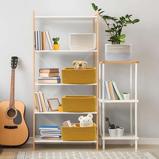 COMFY-HOMI 11.5"x7.5"x4.7" Storage Baskets for Organizing | Cotton Rope Woven Basket | Toy Storage Bin Box | Basket for Shelv