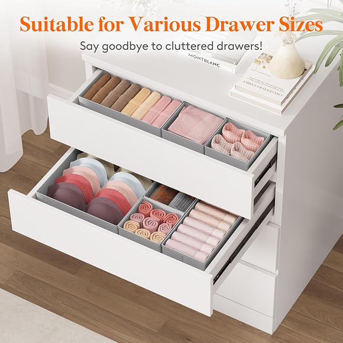 Lifewit Drawer Organizer Clothes for Closet 16 Pack, 3 Sizes Underwear Wardrobe Drawer Dividers, Fabric Foldable Dresser Stor