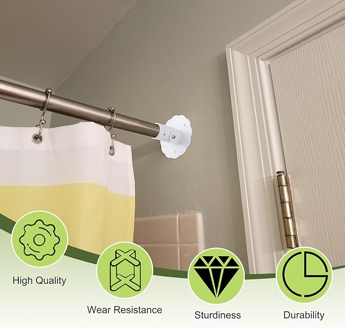 Flower-Shape Shower Curtain Rod Bracket, 2Pcs Telescopic Metal Shower Drape Rod Swivel Flange Curtain Pole Wall-Mount Bracket