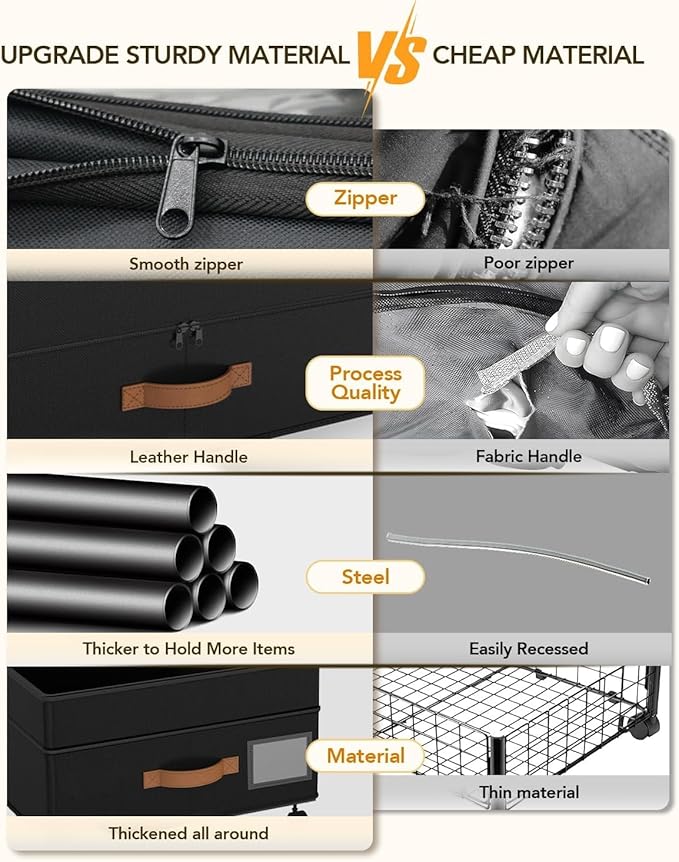 Under Bed Storage with Wheels, 72L XXL Under the Bed Storage Containers Large, 10‘’ Tall Adjustable Storage for Underbed with