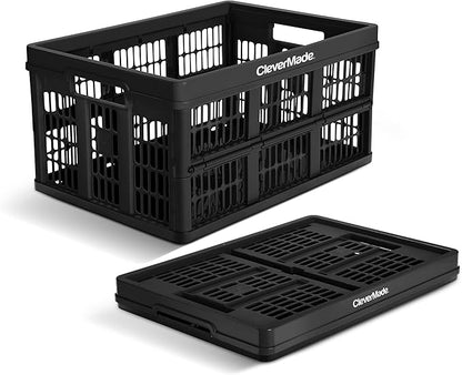 CleverMade Collapsible Utility Crate 45L Foldable Plastic Crate with Heavy Duty 66 lb Capacity for Storage, Trunk Organizatio