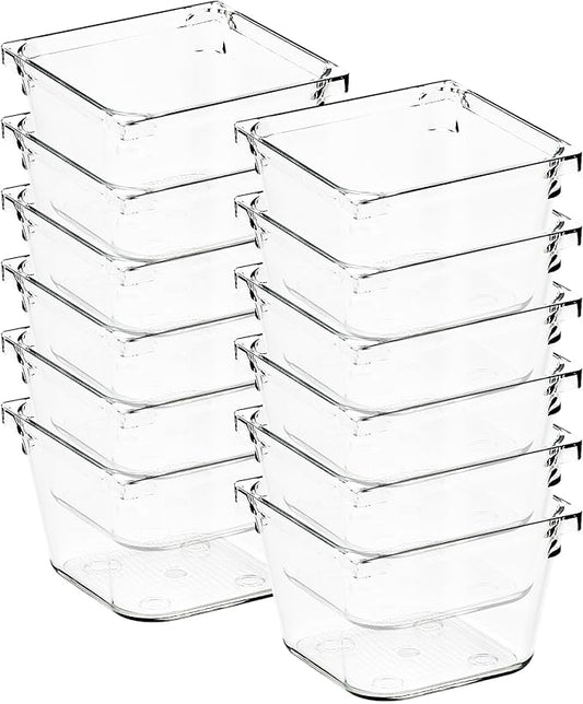 12 Pack Drawer Organizer - 3" X 3" Clear Acrylic Storage Bins with Non-Slip Pads, Versatile Desk Tray for Makeup, Jewelry, Ki