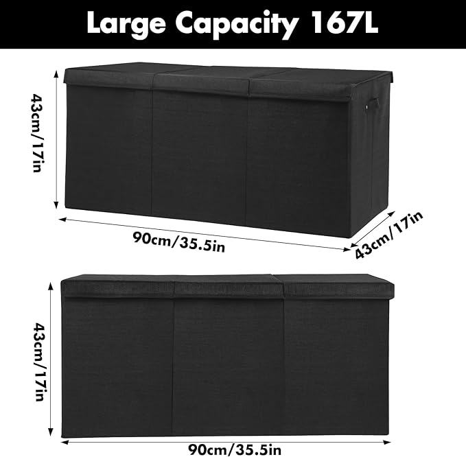 Extra Large Toy Box 167L, Sturdy Toy Storage Chest Organizer Bin Baskets with 2 Removable Divider for Boys, Girls, Kids, Nurs