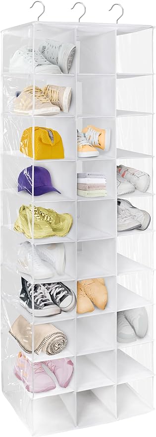 coastal rose Hanging Shoe Closet Organizer, 30 Sections Hanging Closet Organizers and Storage Shelves with 6 Mesh Pockets, Sp