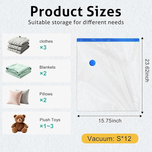 8 Pack Jumbo Travel Vacuum Storage Bags, Portable Vacuum Seal Bags for Clothing Travel with Pump, Space Saver Bag for Luggage