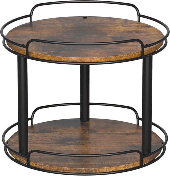 LAMU 12.2'' Wood Lazy Susan Turntable Organizer for Cabinet, 2 Tier Lazy Susan Spice Rack Organizer for Kitchen, Table Top, C