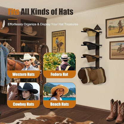 Cowboy Hat Rack -Cowboy hat holder for wall With Heavy- Organize and Display Your Hats with Ease, Wall Mounted Hat Hanger Wes