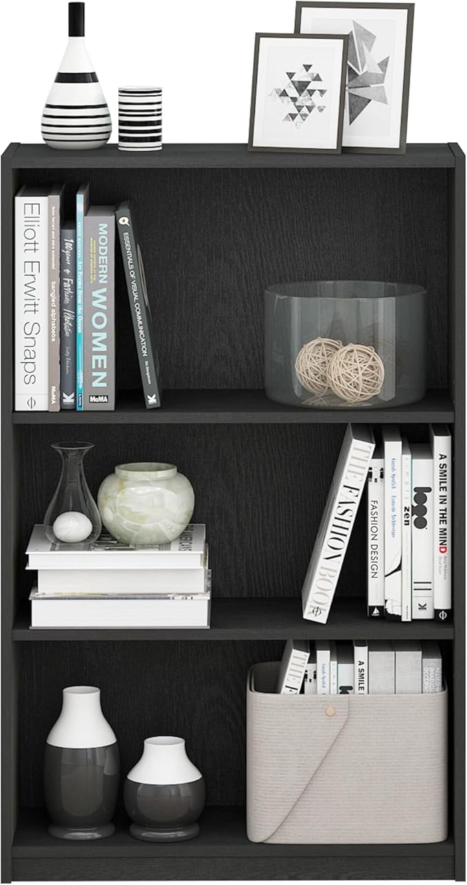 Furinno Jaya Book Shelf, 3-Tier Bookshelf, Standing Bookcase with Adjustable Shelves, 9.5 x 24.5 x 40.3, for Living Room, Bed