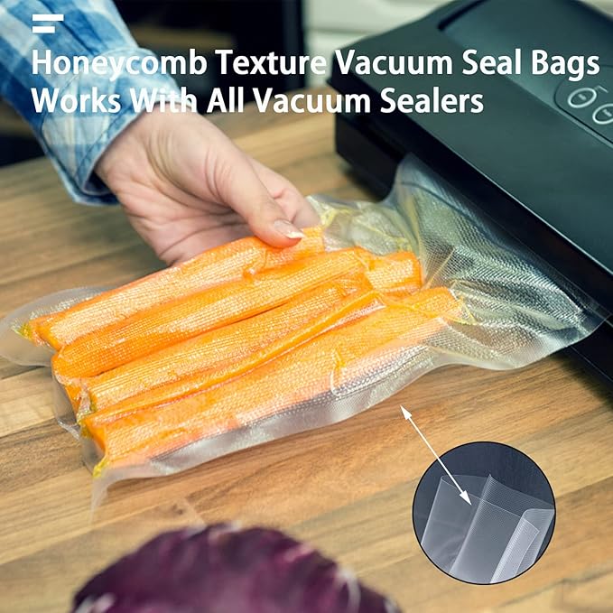 Vacuum Sealer Bags, 8" × 12" 100 PCS Heavy Duty Pre-Cut Design Commercial Grade Food Sealable Bag for Heat Seal Food Storage,