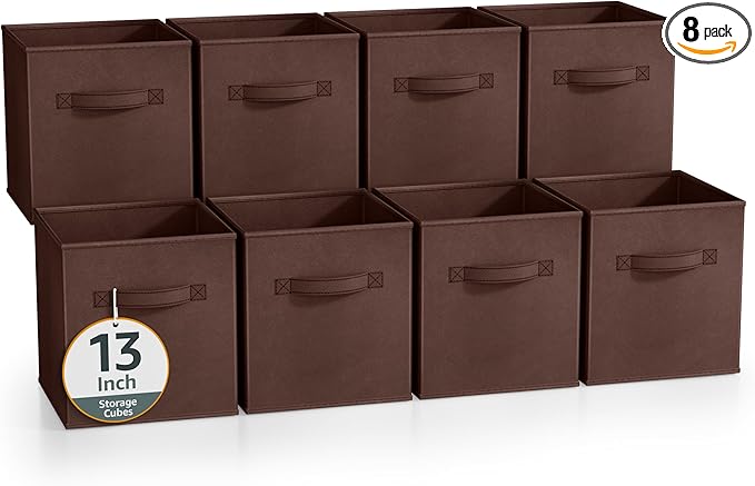 Sorbus 13 Inch Storage Bins - Sturdy Collapsible Fabric Storage Cubes with Handle - 8 Foldable Baskets for Organizing Clothes
