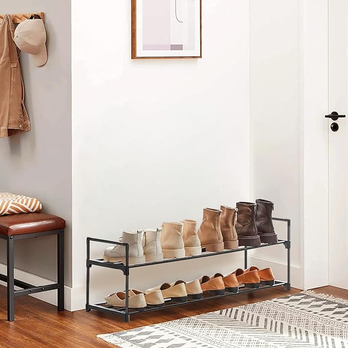 Shoe Rack - Metal Shoe Rack Organizer - Stackable Shoe Storage Shelf for Entryway, Closet, Bathroom 30cm(D) x 92cm(W) x 55cm(