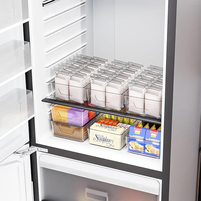 Stackable 2 Pack Snack Organizer for Pantry Shelf,Clear Pantry Organizers and Storage Bins for Fridge,Office,Cupboard,Plastic