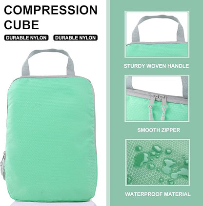 COVAX 4 Set Compression Packing Cubes, Travel Luggage Organizers and Storage Packing Cubes (Green)