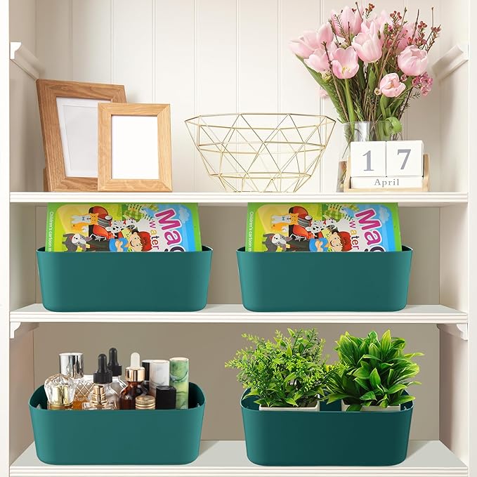 Zopeal Plastic Storage Bins 10 Pcs Green Pantry Organizer Bins Small Baskets Storage Containers for Home Kitchen (8 x 5.7 x 3