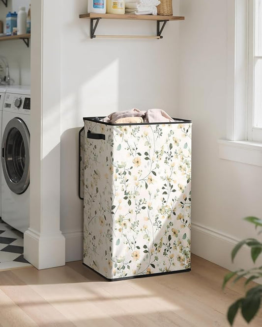 SOLEDI Laundry Hamper with Lid, 90L Tall & Large Floral Laundry Basket, Collapsible Clothes Hamper with Removable Bag, Dirty 