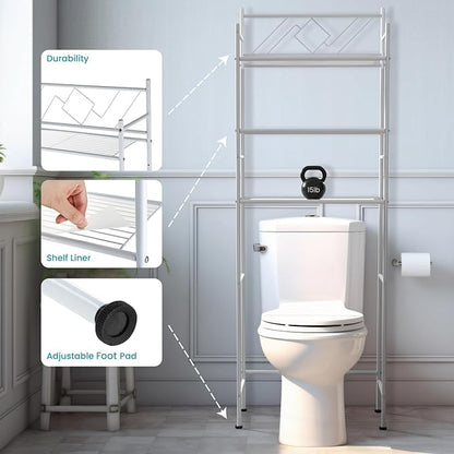 Home Zone Living Over the Toilet Bathroom Storage Organizer with 3 Tiers of Shelving Rack Space