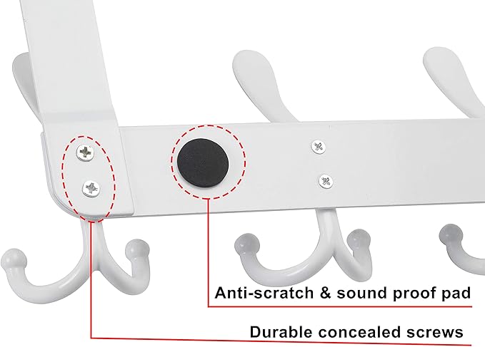 Dseap Over The Door Hook Hanger - Fits 1 3/8" to 1 3/4" Standard Doors | 5 Tri Hooks Heavy Duty Towel/Coat Rack | Door Organi
