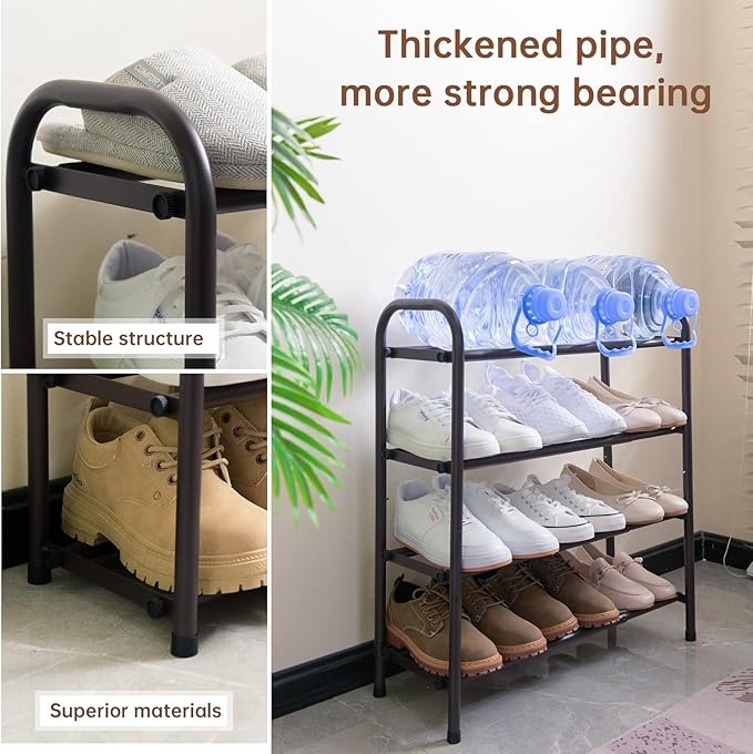 Gonfoam 4-Tier Expandable Shoe Rack,Adjustable Shoe Shelf Storage Organizer Heavy Duty Metal Free Standing Shoe Rack for Entr