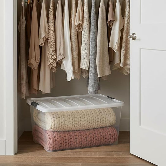 IRIS USA 94 Qt Stackable Plastic Storage Bins with Lids, 8 Pack - BPA-Free, Made in USA - See-Through Organizing Solution, La