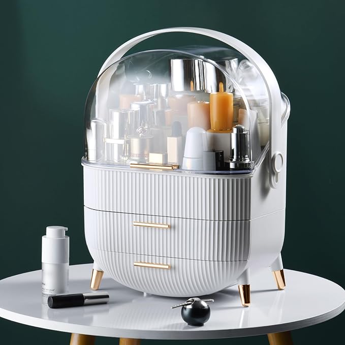 CANITORON Makeup Organizer,Skincare Organizer with 2 Drawers and Brush Storage Box,Cosmetic Display Case for Vanity Organizer