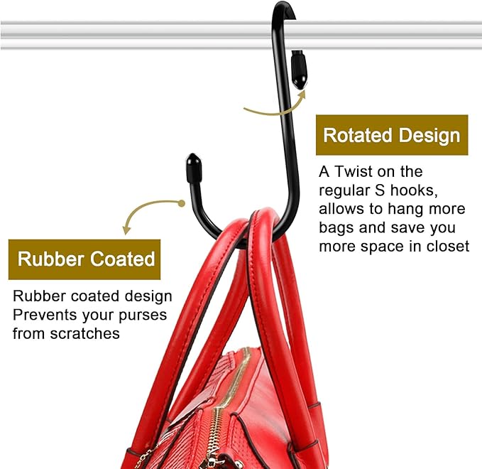 HiGift 16 Pack Purse Hanger for Closet, Unique Twist Design Bags Hanger Hooks, Large Size Closet Rod Hooks for Hanging Purses