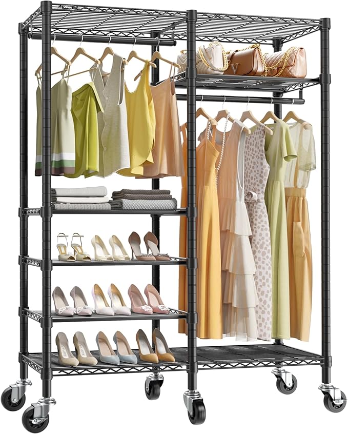 VIPEK R4 Garment Racks Heavy Duty Clothes Rack -620lb Capacity Metal Frame, Rolling Lockable Wheels & 6 Tiers Adjustable Heig