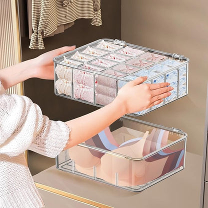 2pcs Sock Underwear Organizer, Sunoyar 16 Compartment Adjustable Dividers Tie Bras Socks Underwear Drawer Organizers for Clos