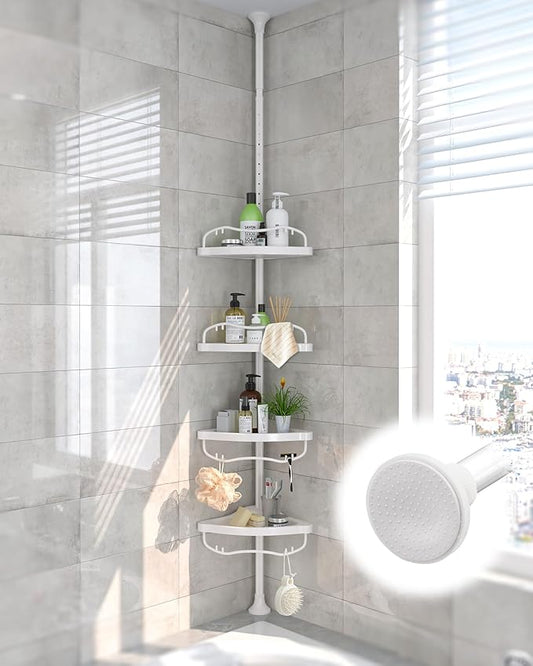Corner Shower Caddy:125" Adjustable Inside Tension Shower Organizer Tension Pole,Rustproof Bathroom Organizer Shelves for Bat