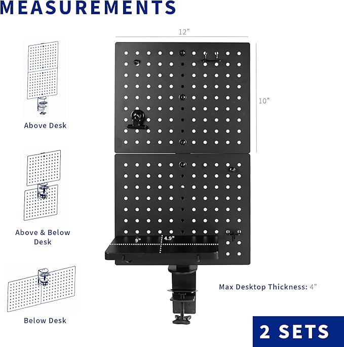 VIVO Steel Clamp-on Pegboard, 24 x 20 inch Magnetic Peg Board, Office Accessory Organizer, above or below Desk Placement, Bla