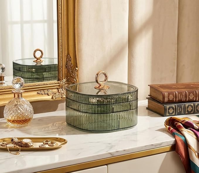 HALAFE Jewelry Box, 3-Layer Acrylic Jewelry Organizer with Handle, Clear Jewelry Boxes for Women Girls, Make up Organizer, Je