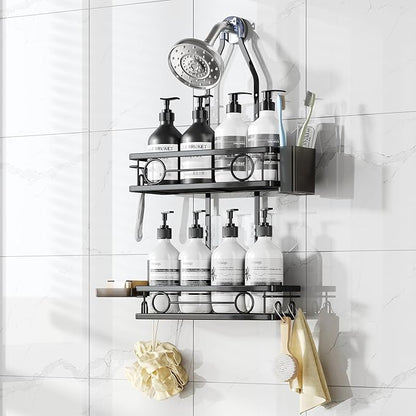 Adjustable Shower Caddy Hanging Rustproof Large-Capacity Bathroom Organizer Shower Racks with Hooks for Razor Bathroom Organi