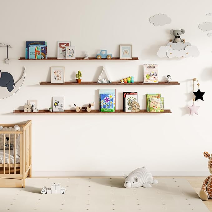 Floating Picture Ledge Shelves for Wall Set of 2, 95 Inches Picture Ledge Shelf with Long Large Nursery Book Shelf for Toys S