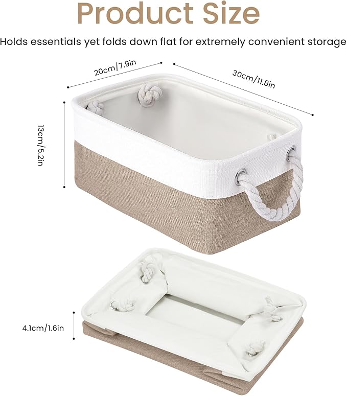 Storage Baskets for Shelves 11.8x7.9x5.2 Inch, Foldable Fabric Storage Bins with Handles, Small Storage Baskets for Organizin