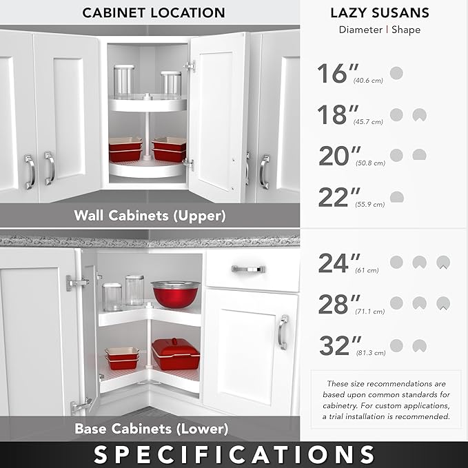 Rev-A-Shelf 20 Inch 3 Tier Full Circle Lazy Susan for H Corner Kitchen Cabinets, Large Plastic Home Storage Rotating Shelves,
