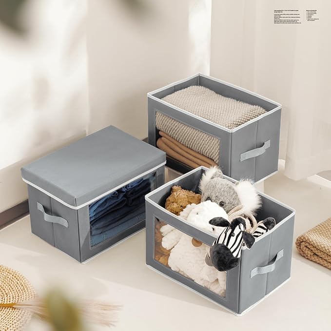 Homsorout Stackable Storage Bins with Lids - Medium Storage Box with Lids, Foldable Closet Boxes for Organizing, Wardrobe Clo