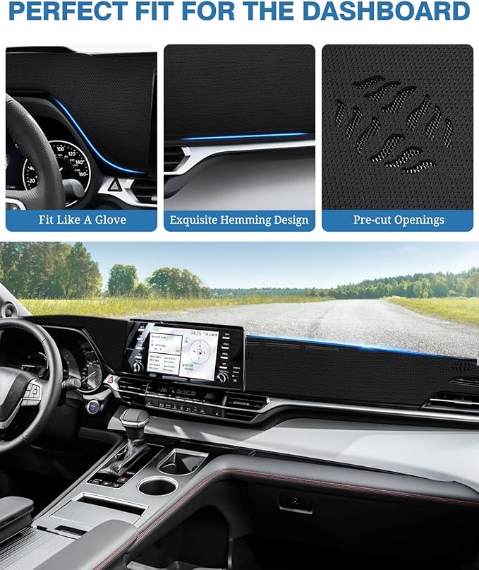 FIILINES Dash Cover for Toyota Sienna 2021-2026, Dashboard Mat Cover Sienna Accessories Mesh Dash Mat Sunshade Nonslip Protec