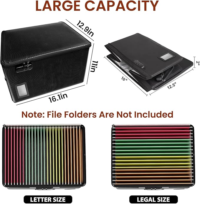 Upgraded 6400°F Fireproof Document File Organizer Box, Fireproof Storage Filing Cabinet with Lock, Portable Office Safe Box f