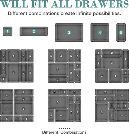 StorMiracle 13 PCS Drawer Organizer Set, 5 Varied Size Bathroom and kitchen Drawer cabinet organizer Trays, Clear Storage Bin