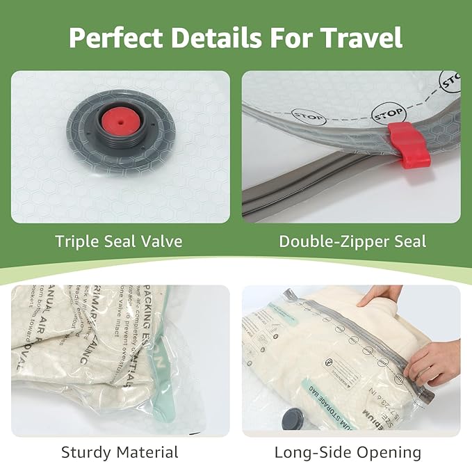 Vacuum Bags for Travel with Rechargeable air Pump, 3 Sizes Vacuum Seal Bags for Clothing, Space-Saving Compression Storage Ba