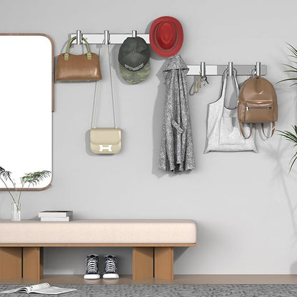 VAEHOLD Hat and Coat Wall Mount Rack - Hooks for Robes, Bags, Keys, and Towels - Bathroom Towel Hanger Organizer (Polished Ch