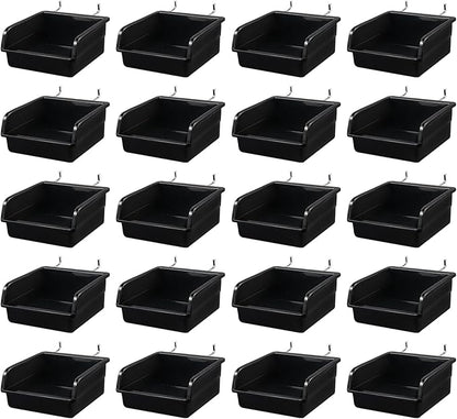 20 Pack Pegboard Bins With Metal Hooks, Black Pegboard Storage Bins, Pegboard Containers For Peg Board Organizing Accessories