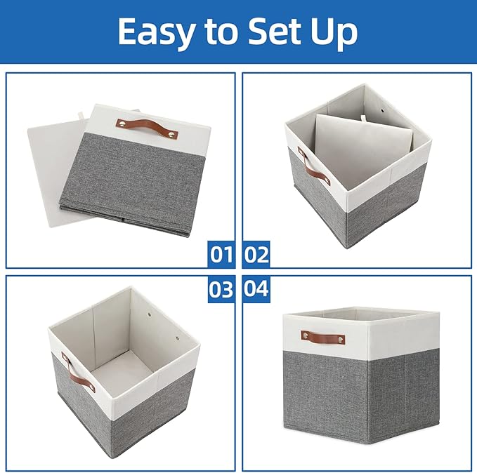 Temary Storage Cubes 12x12 Fabric Cube Storage Bins Foldable Storage Baskets with Handles, Decorative Storage Boxes for Organ