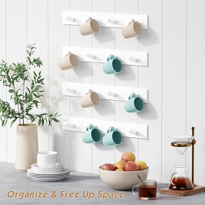 Forbena White Coat Hooks Wall Mount for Hanging 4 Pack, 16 Inch Wood Entryway Coat Rack Wall Mounted Heavy Duty, Modern Large