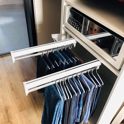 Pull Out Clothes Rail Extendable Pull Out Closet Rod - Adjustable Clothing Organizer Holder, Extendable Wardrobe Rail in Stee