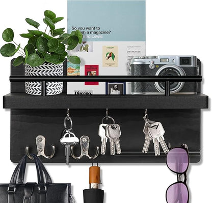 OurWarm Key Holder for Wall Decorative with 5 Key Hooks, Wall Mounted Key Hangers for Wall with Mail Key Rack, Wooden Mail Or