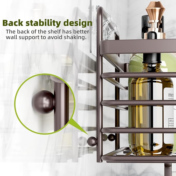 Yougai Shower Caddy, Shower Organizer with Soap Holder and Hooks, Rustproof Shower Shelves, No Drilling Bathroom Organizers a