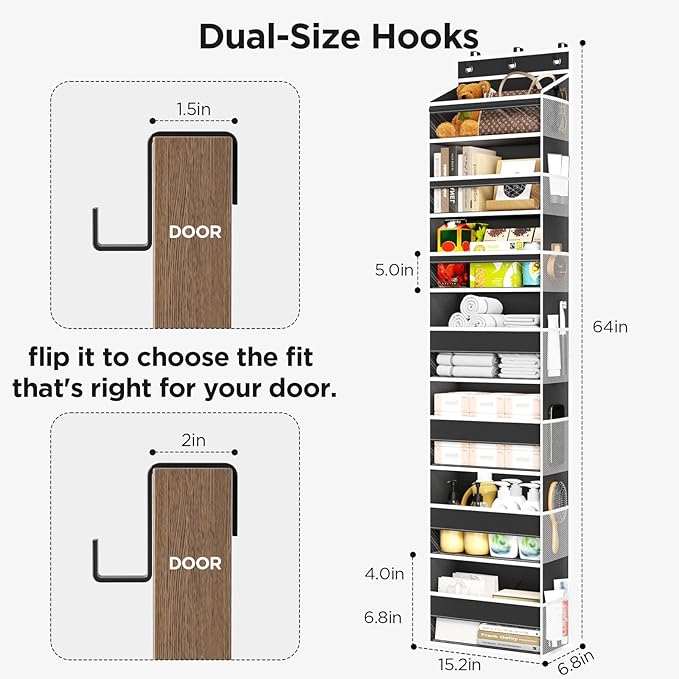 Mefirt Over The Door Organizer, 7 Tier Door Hanging Organizers with 7 Large Pockets 12 Side Pockets, Behind Door Storage Hang