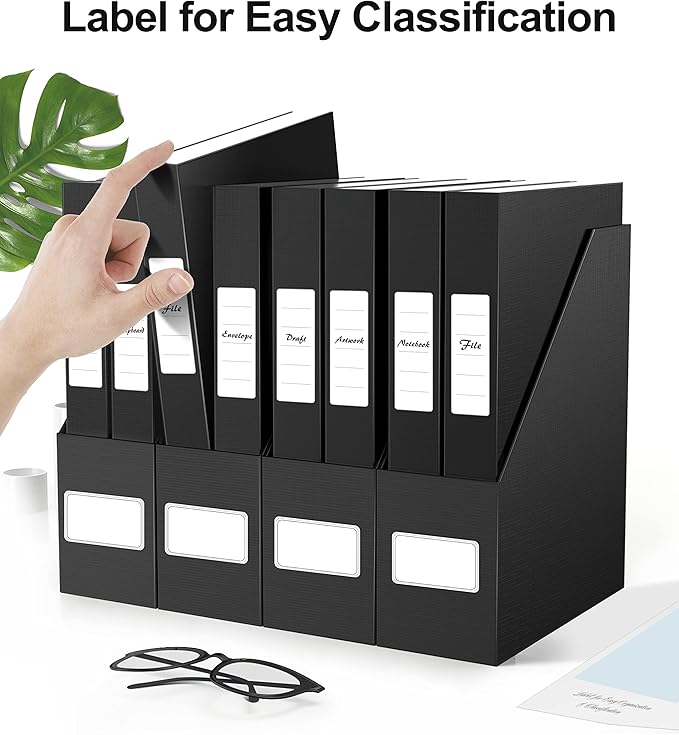 JiaWei A4 Storage File Boxes, Black Archives Cases with Lid, 9.4×1.5×12.5 Inches Document Storage Filing Box for Office