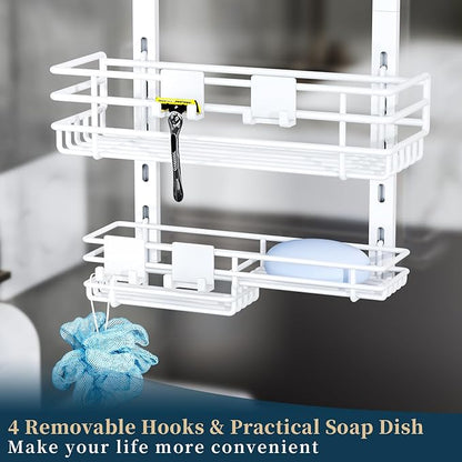 Consumest Over The Door Shower Caddy - 5 Tier Adjustable Shower Organizer Hanging with 2 Toothbrush Holders & 4 Hooks, Rustpr