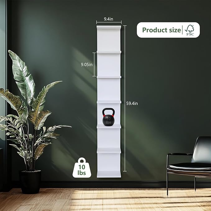 7 Tier Wall Shelf with Lights, White Lack Wall Shelf, Display Floating Shelves with Remote Control for Home Decor Bedroom Van
